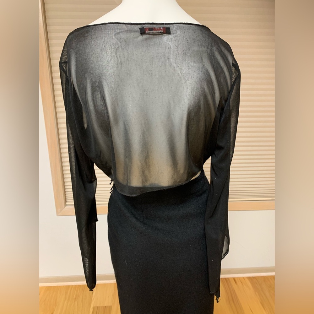 Women’s Sheer Tie Front Top Black with elegant shimmer. Good Condition. - Picture 2 of 4